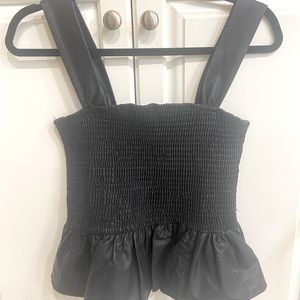 Black leather tank w/ruffles, size large, TCEC brand, boutique top